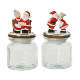 Kitchen Goods Glass Jar with Santa Kissing Lid 19cm - Red (2 Assorted)